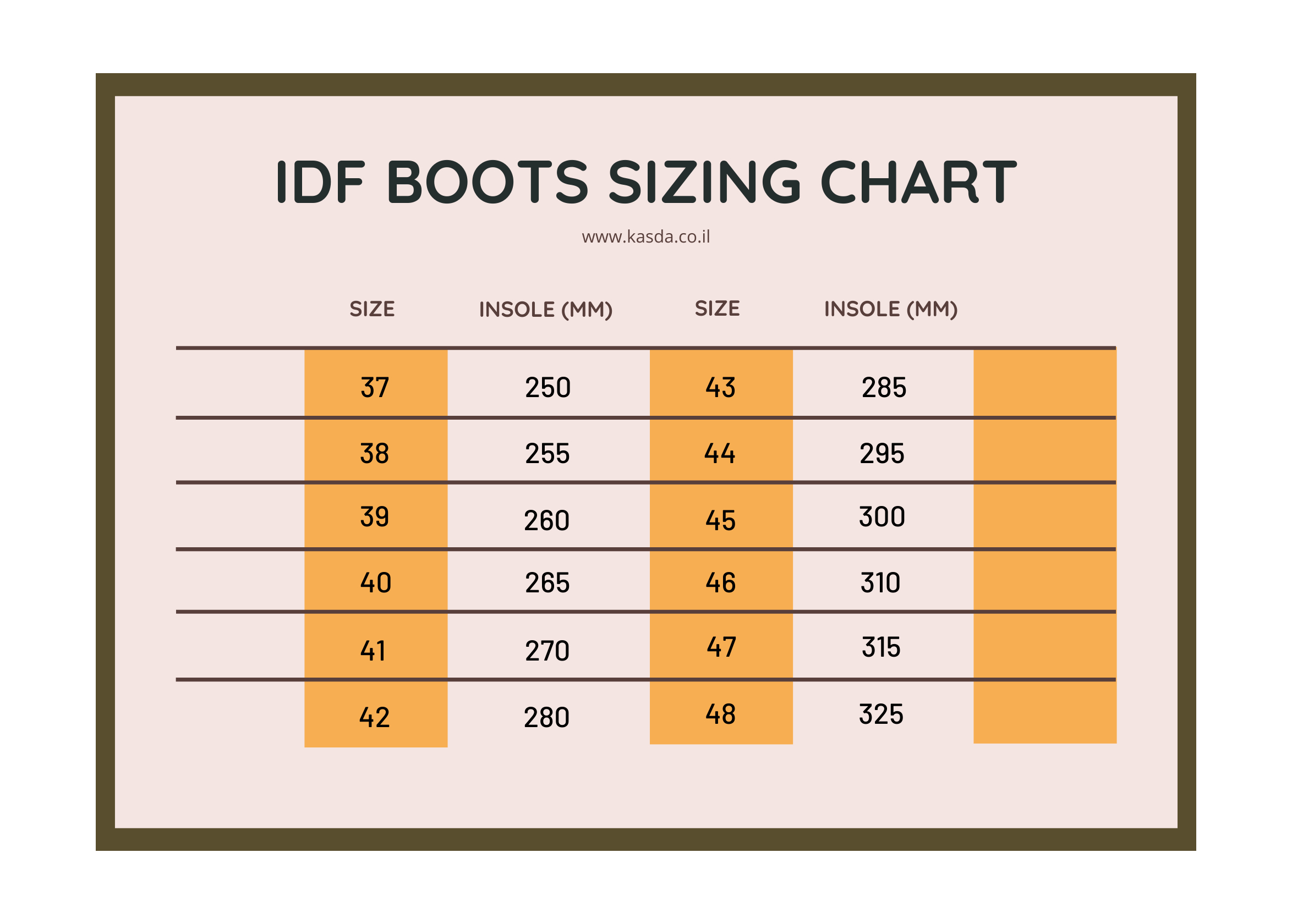 IDF Boots Chart Size