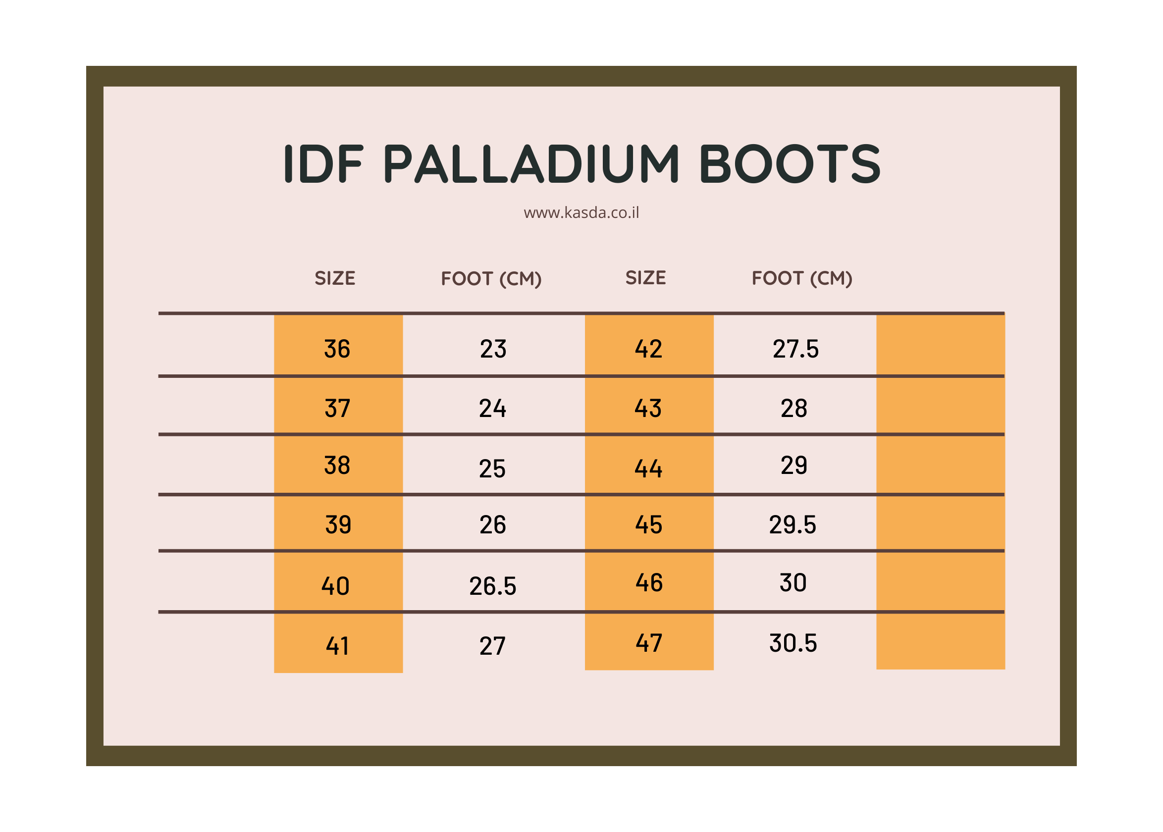 IDF Scout Commando Boots Chart Size