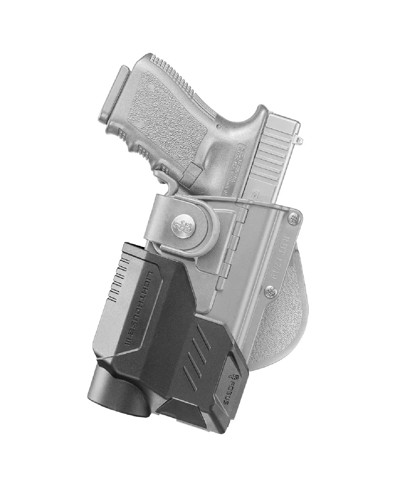 Fobus Paddle Holster w. Hinge & Passive Retention for Glock 19 with Tactical Accessory RBT19