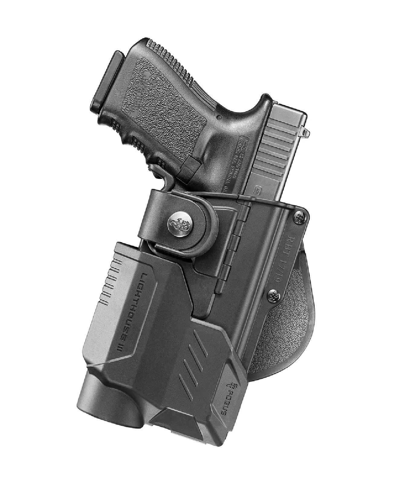 Fobus Paddle Holster w. Hinge & Passive Retention for Glock 19 with Tactical Accessory RBT19