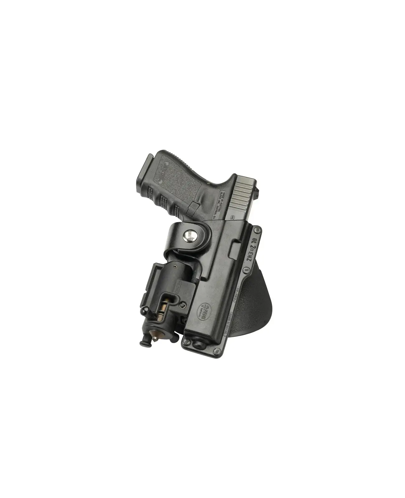Fobus Paddle Holster w. Safety Strap & Passive Retention for Glock 19, 19x, 23, 32, 45 with Tactical Accessory EM19