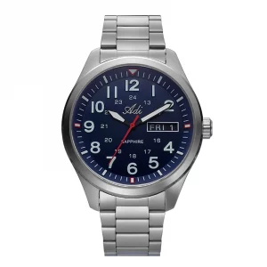 ADI Silver stainless steel men's watch with a blue dial and date display ADI Silver stainless steel men's watch with a blue dial and date display