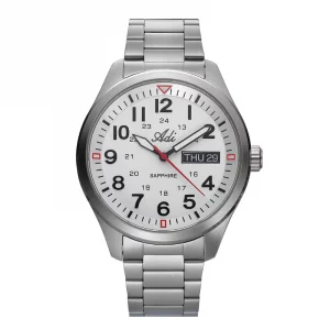 ADI Silver stainless steel men's watch with a white dial and date display ADI Silver stainless steel men's watch with a white dial and date display