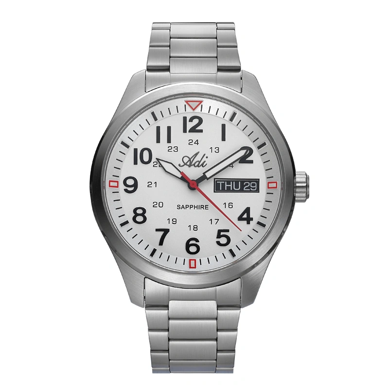 ADI Silver stainless steel men’s watch with a white dial and date display