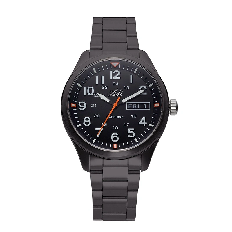ADI Black stainless steel watch with date display