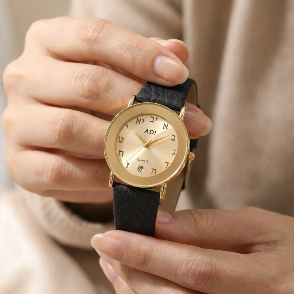 ADI Gold women’s watch with Hebrew alphabet (Alef-Bet) display 2