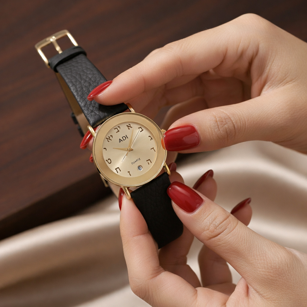 ADI Gold women’s watch with Hebrew alphabet (Alef-Bet) display 3
